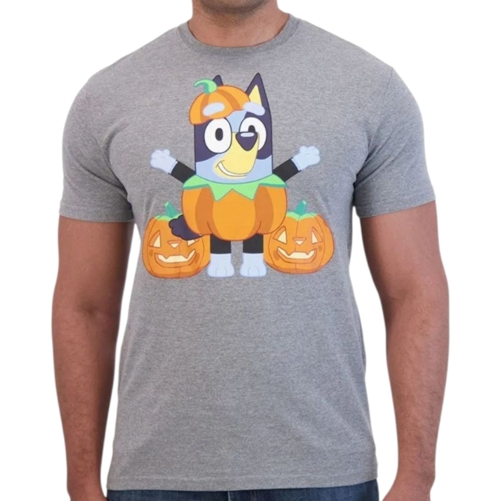 Bluey Halloween Glow in the Dark Pumpkin Jack-o-lantern Tee Grey L